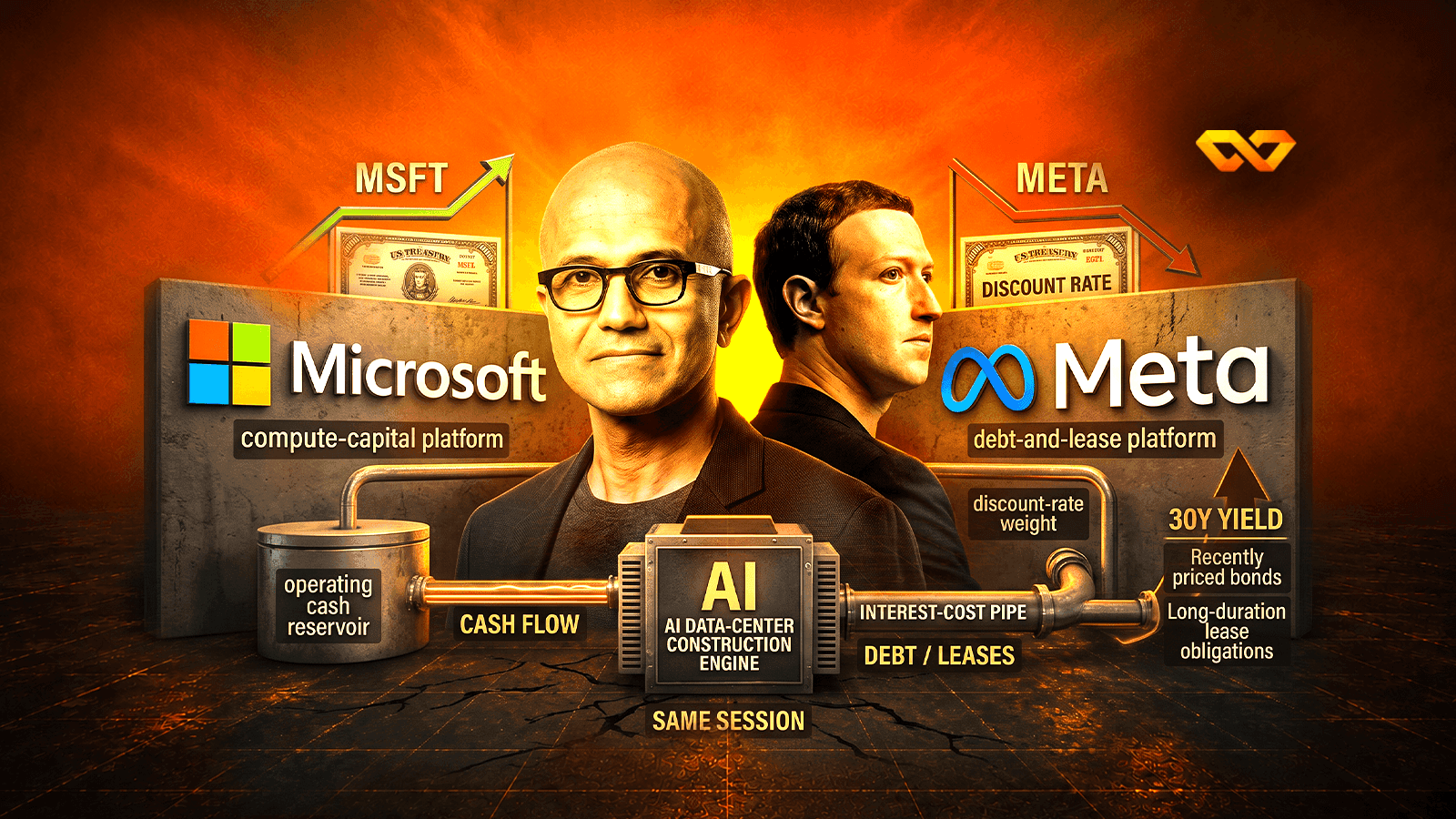 Microsoft ترتفع وMeta تهبط في الجلسة نفسها: السوق لا يبيع الذكاء الاصطناعي بل طريقة تمويله