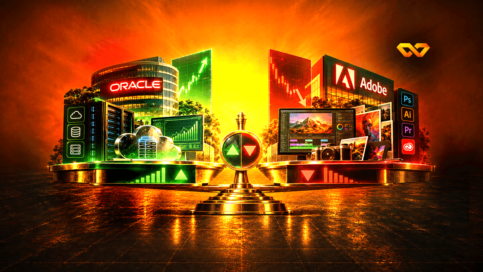 Oracle rose 14% ahead of its results and Adobe fell 11%: why does the EL7 score rank the two names in the reverse order?
