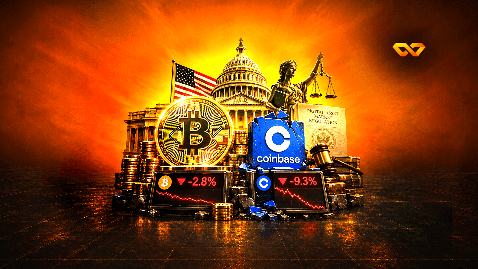 Bitcoin was the least affected in its market — and the only one in the headlines: Coinbase fell more than three times as much