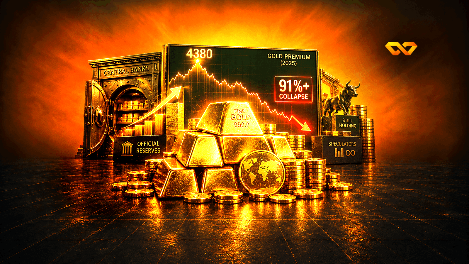 Central banks bought more, and speculators did not sell: who removed 91% of the premium that lifted gold in 2025?