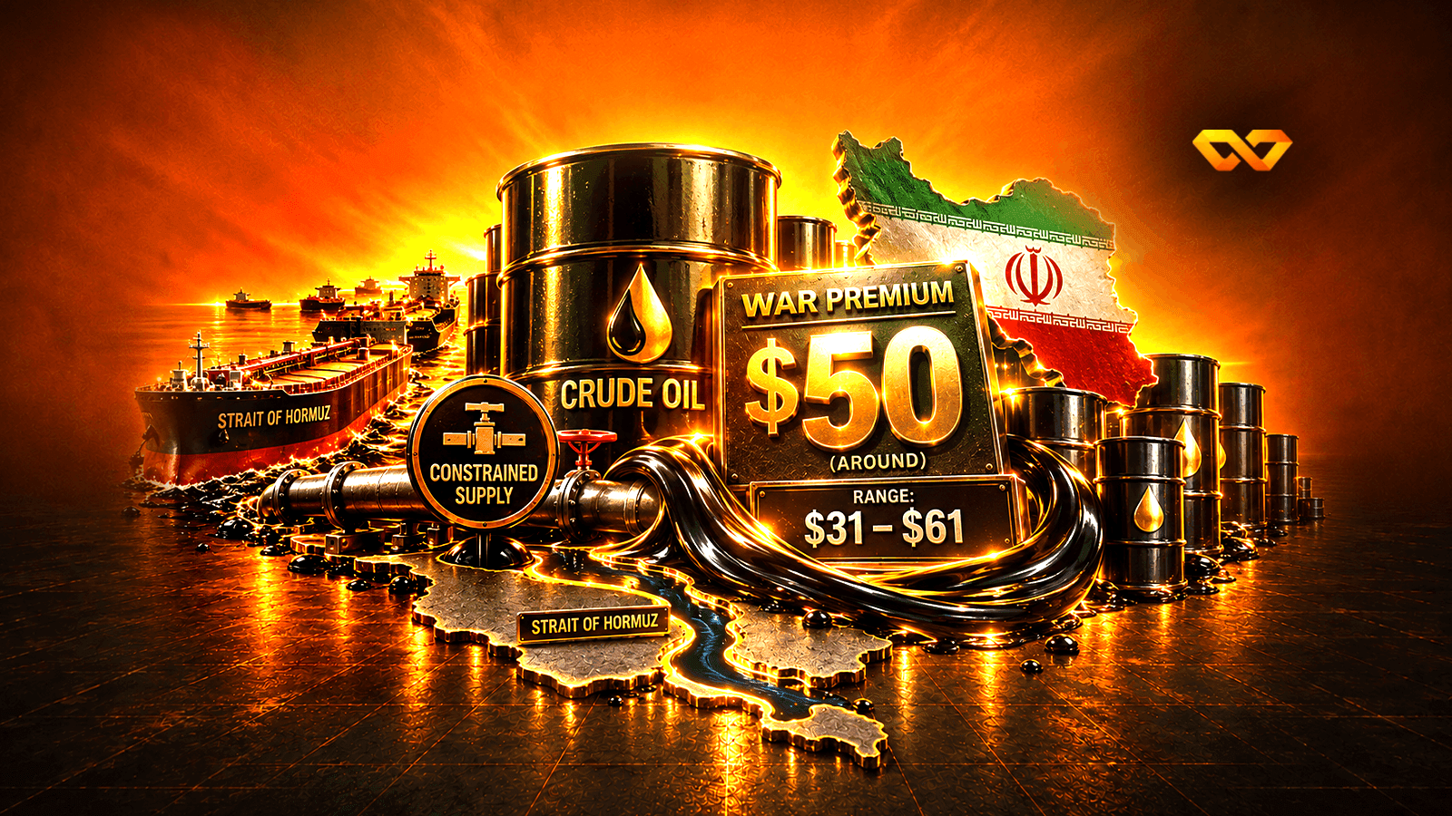 Iran says oil's war premium is $50: measured three ways, it is a scarcity premium, not a fear premium
