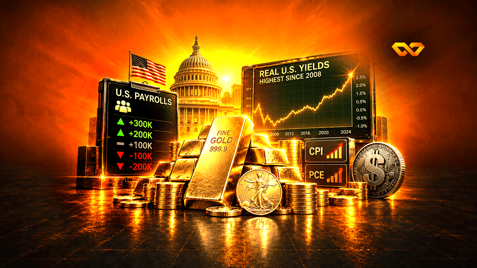 Gold enters jobs week with its highest real yield since 2008: how much does it move for every 100 thousand-job surprise?