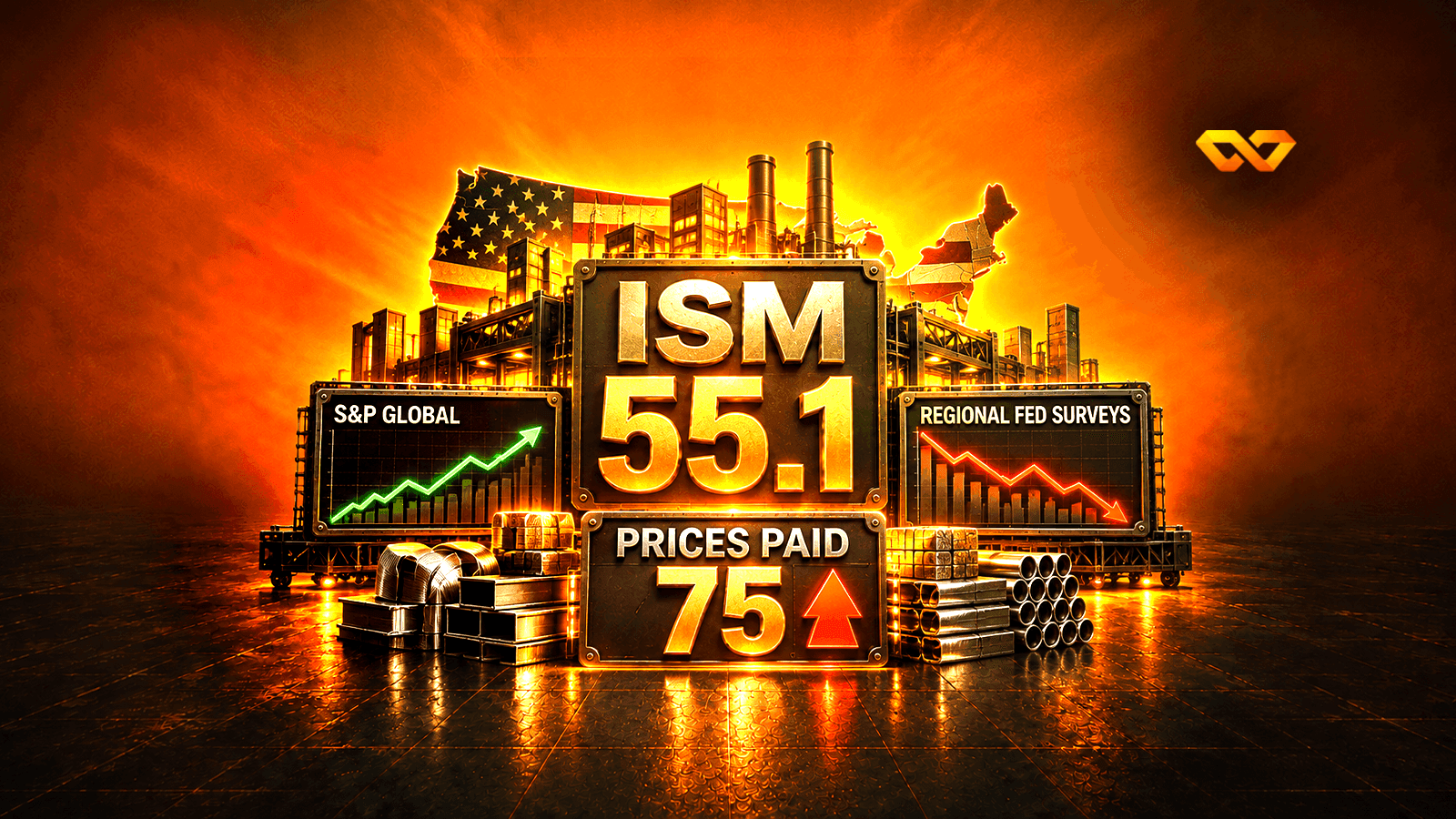 Flash survey jumps as regional surveys retreat: EL7 forecasts the ISM Manufacturing PMI at 55.1, with the surprise in the prices line