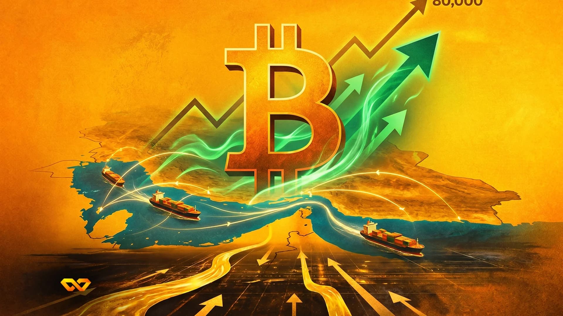 Golden Bitcoin symbol in front of a screen showing cryptocurrency price charts