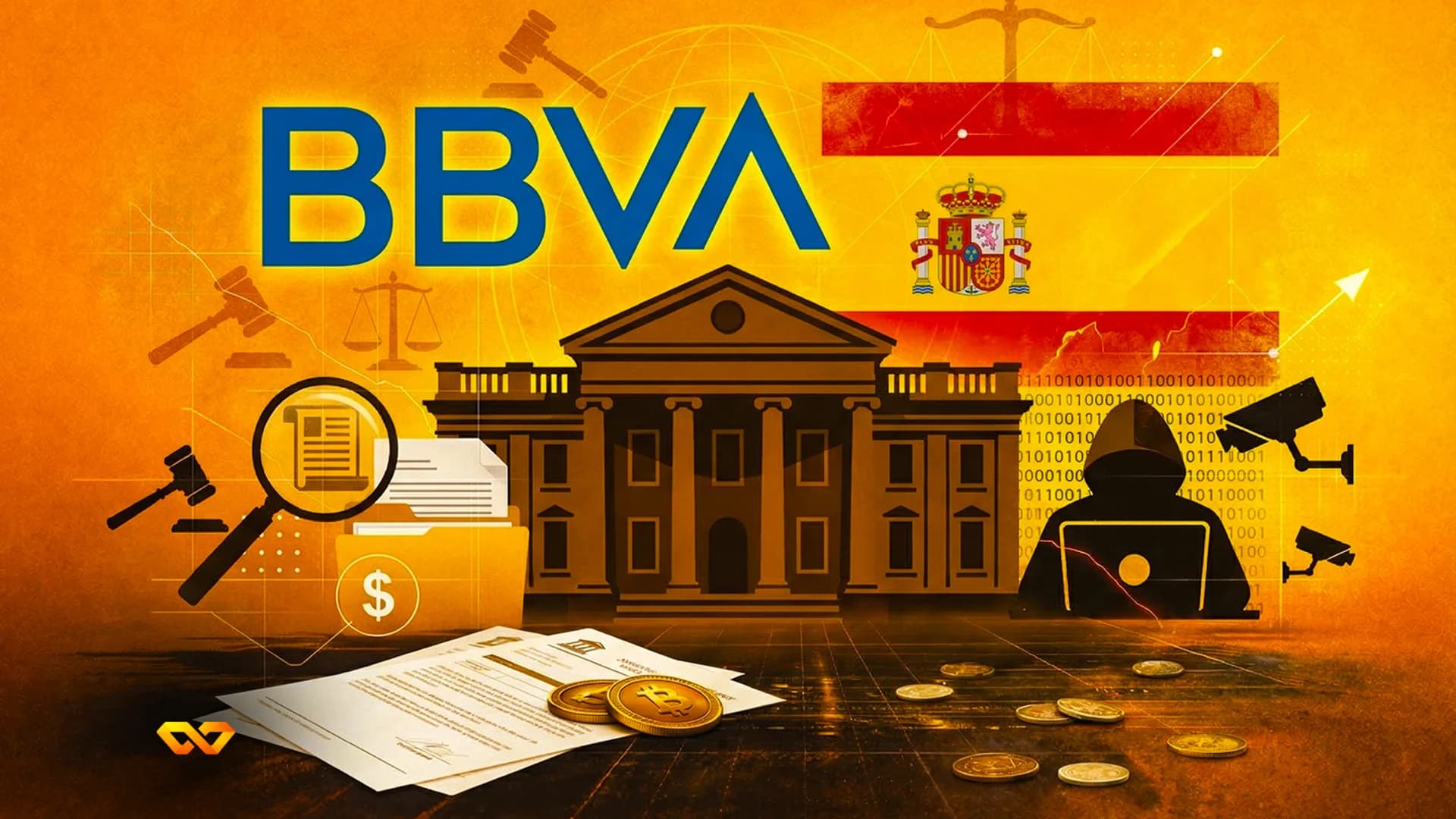 واجهة فرع بنك BBVA مع الشعار الأزرق على المبنى