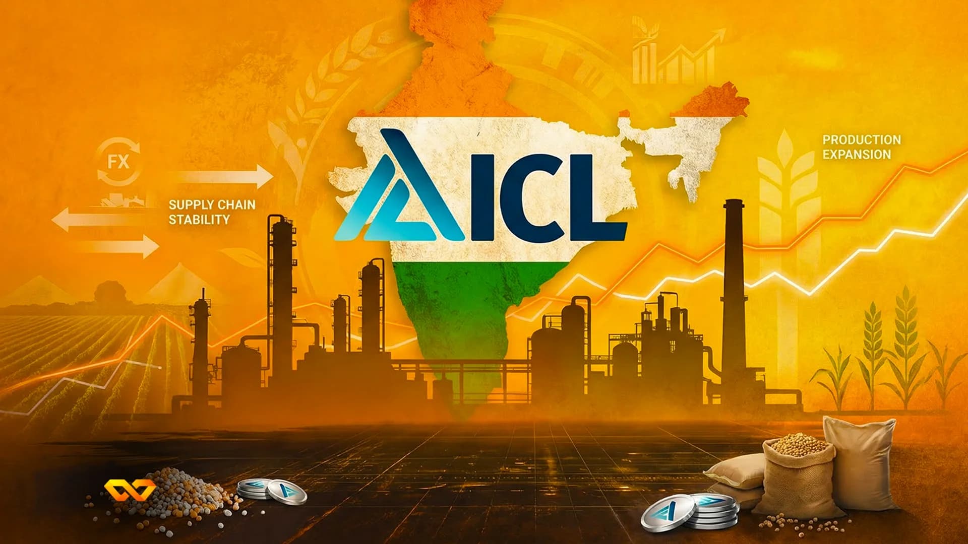 شعار مجموعة ICL على واجهة مبنى شركة أو شاشة تداول أسهم