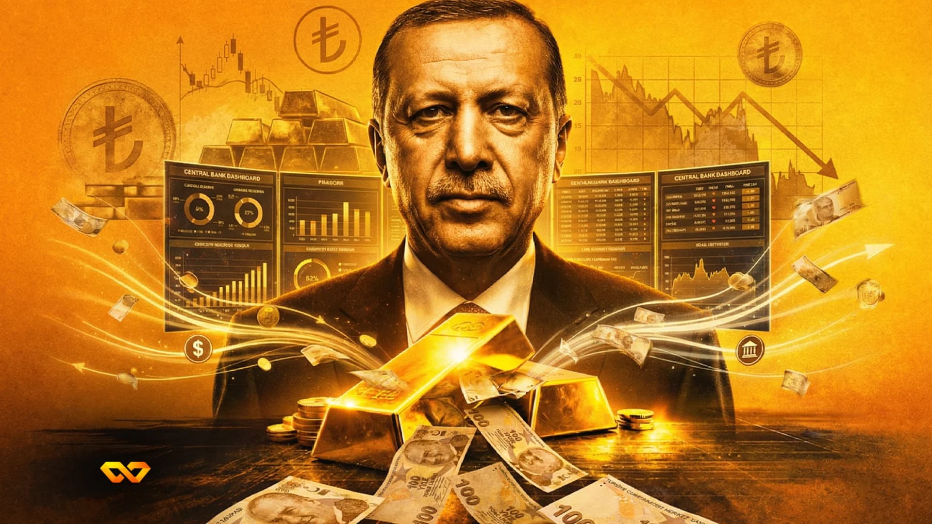 Central Bank of Turkey building with Turkish flag in Ankara