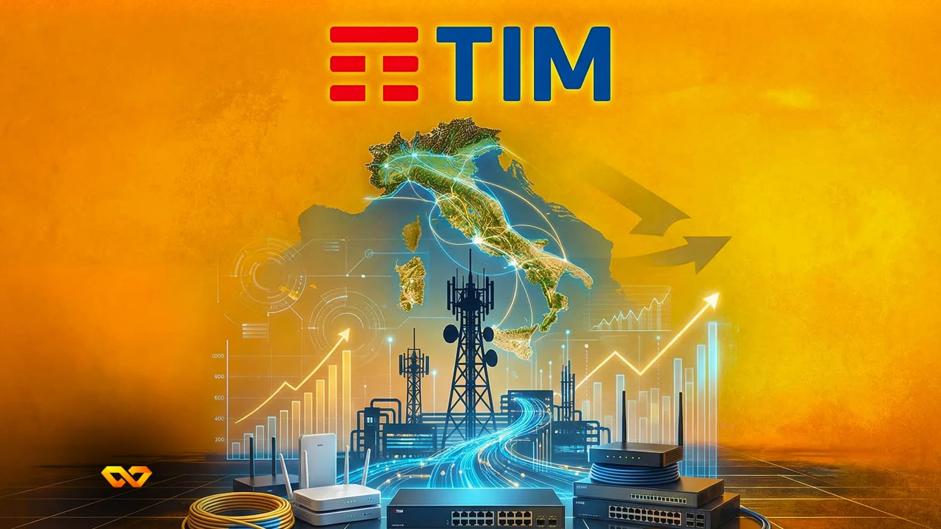 Logotipo de Team Internet Group en pantalla digital con gráfico bursátil de fondo