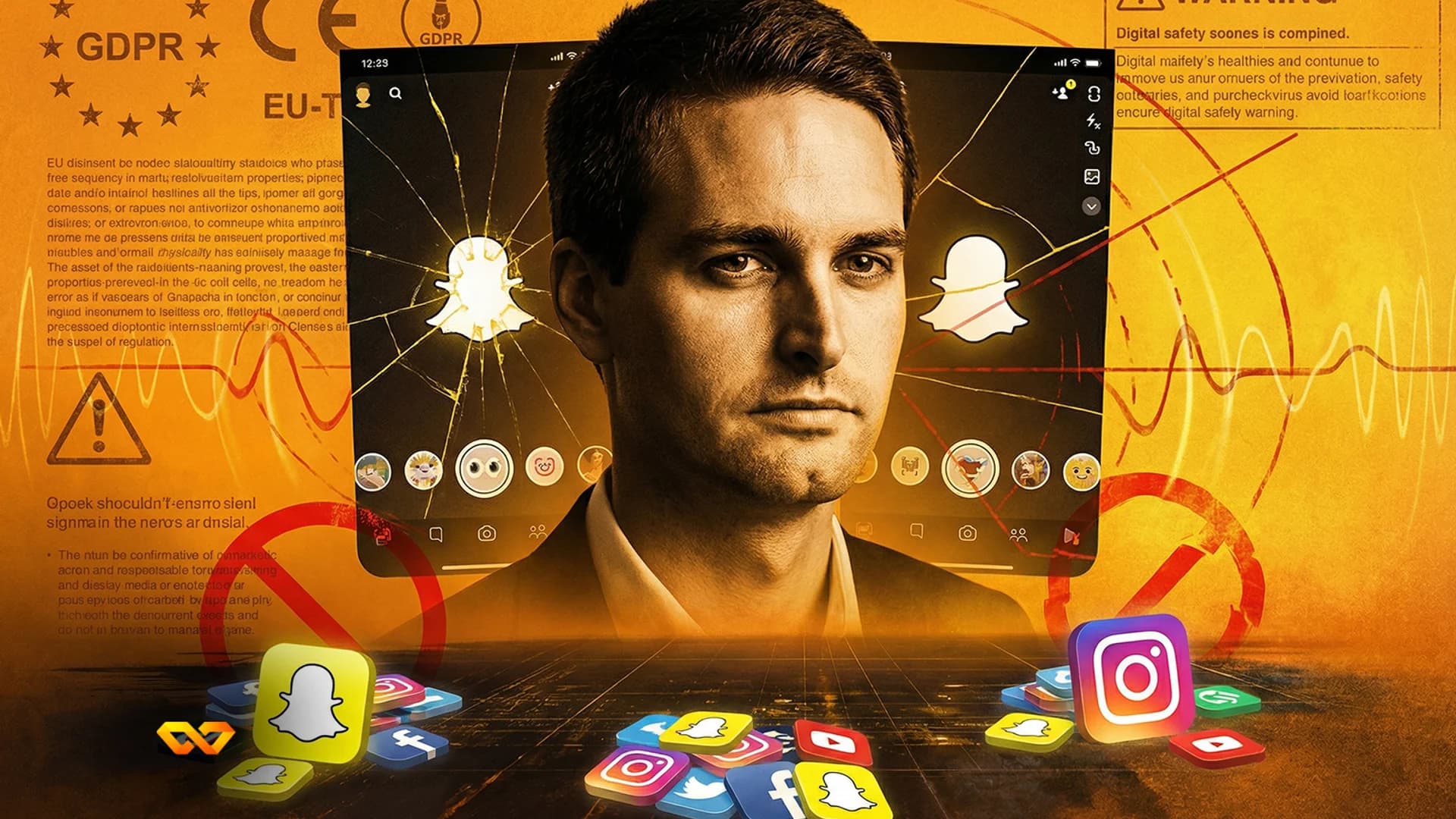 شعار سناب شات على شاشة هاتف ذكي مع خلفية سوق الأسهم