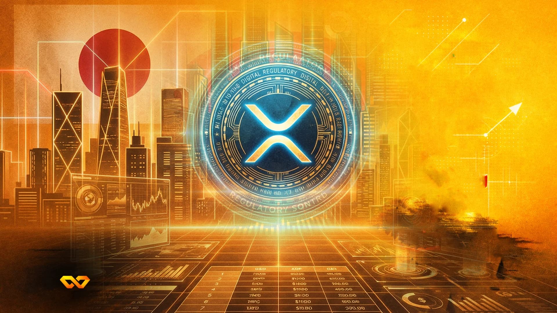 شعار عملة XRP الرقمية على شاشة تداول مع رسم بياني للأسعار