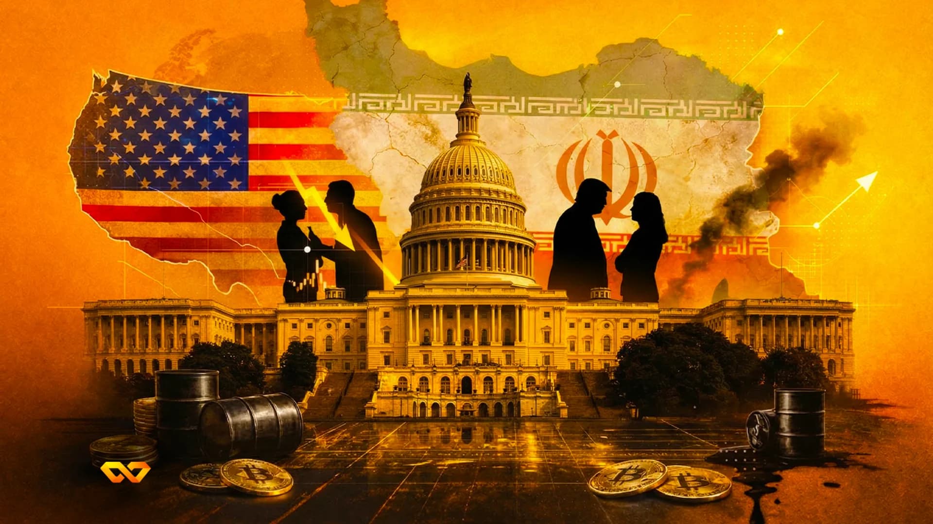 مبنى الكابيتول الأمريكي مع قبة مجلس الشيوخ وأعلام الولايات المتحدة