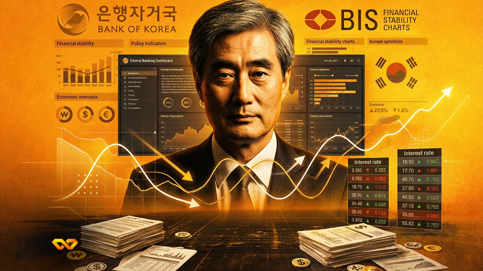 Hyun Song Shin speaking at an economic conference with a central bank backdrop