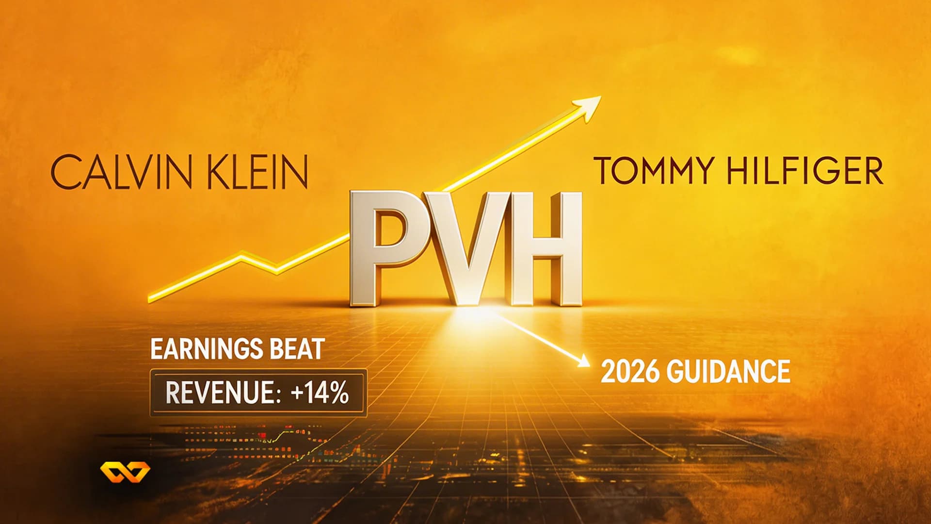 PVH storefront sign with a stock market chart display