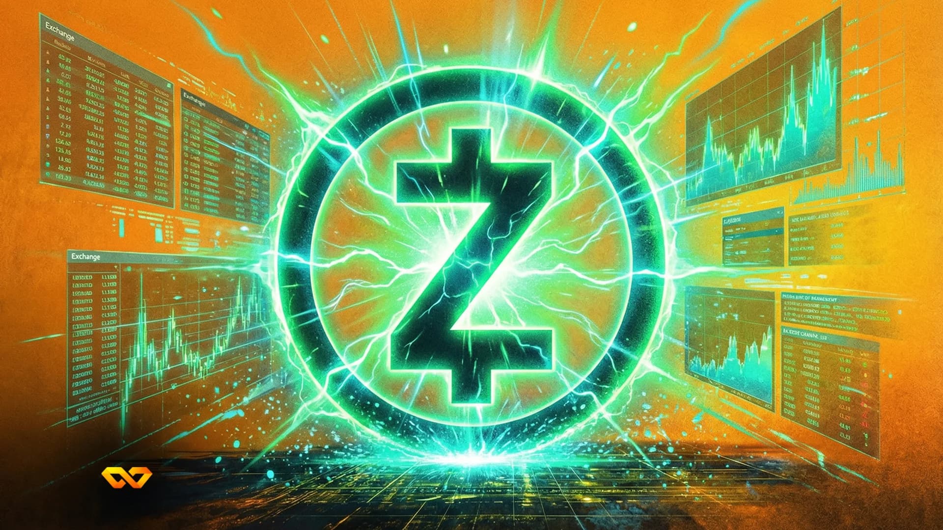 شعار عملة زي كاش الرقمية على خلفية داكنة مع رسم بياني للأسعار