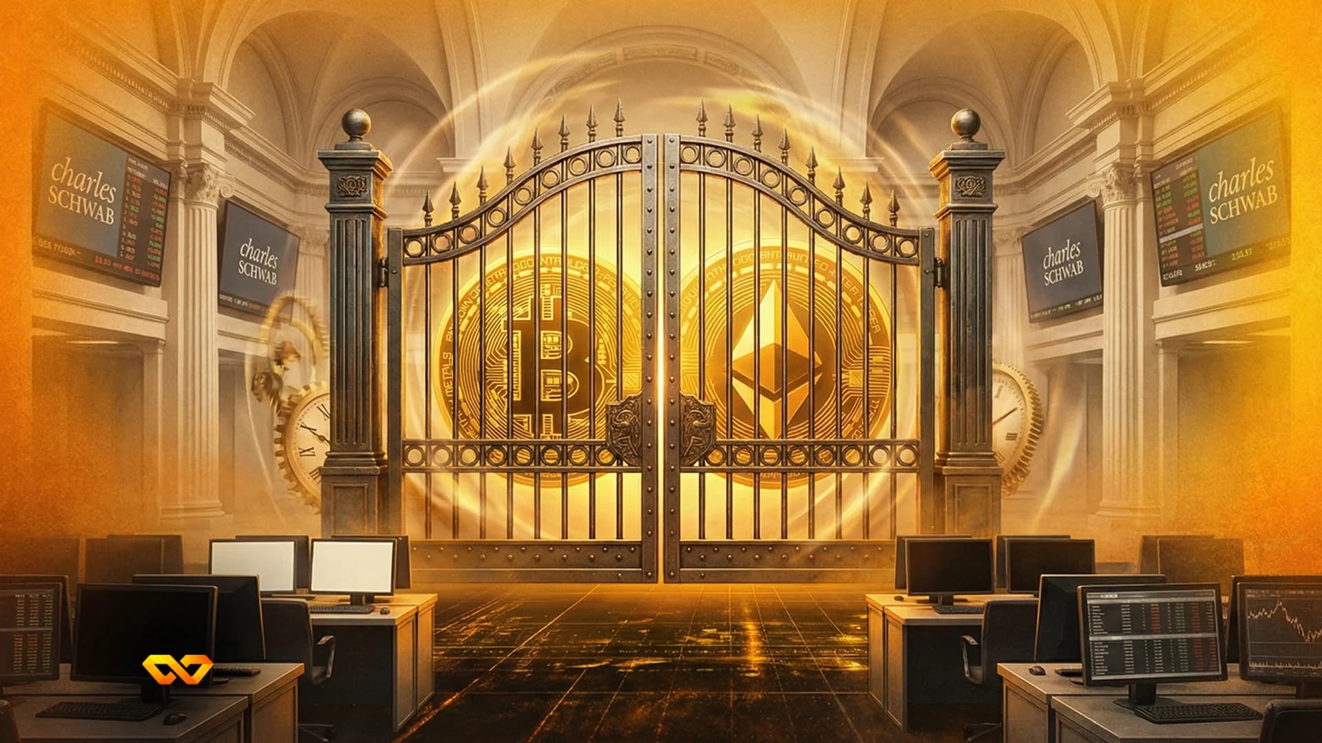 عملة بيتكوين ذهبية أمام شاشة تعرض مخطط أسعار العملات المشفرة