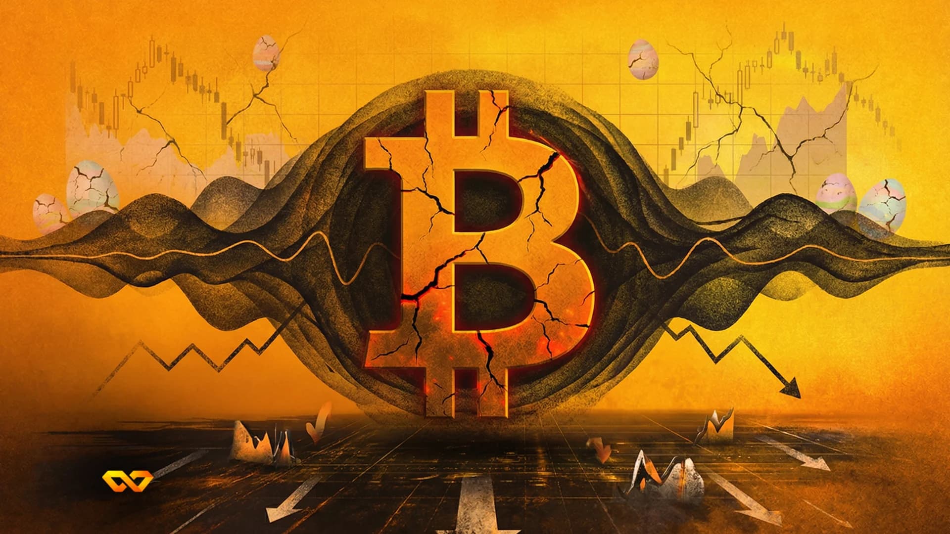 Golden Bitcoin coin in front of a screen showing a cryptocurrency price chart