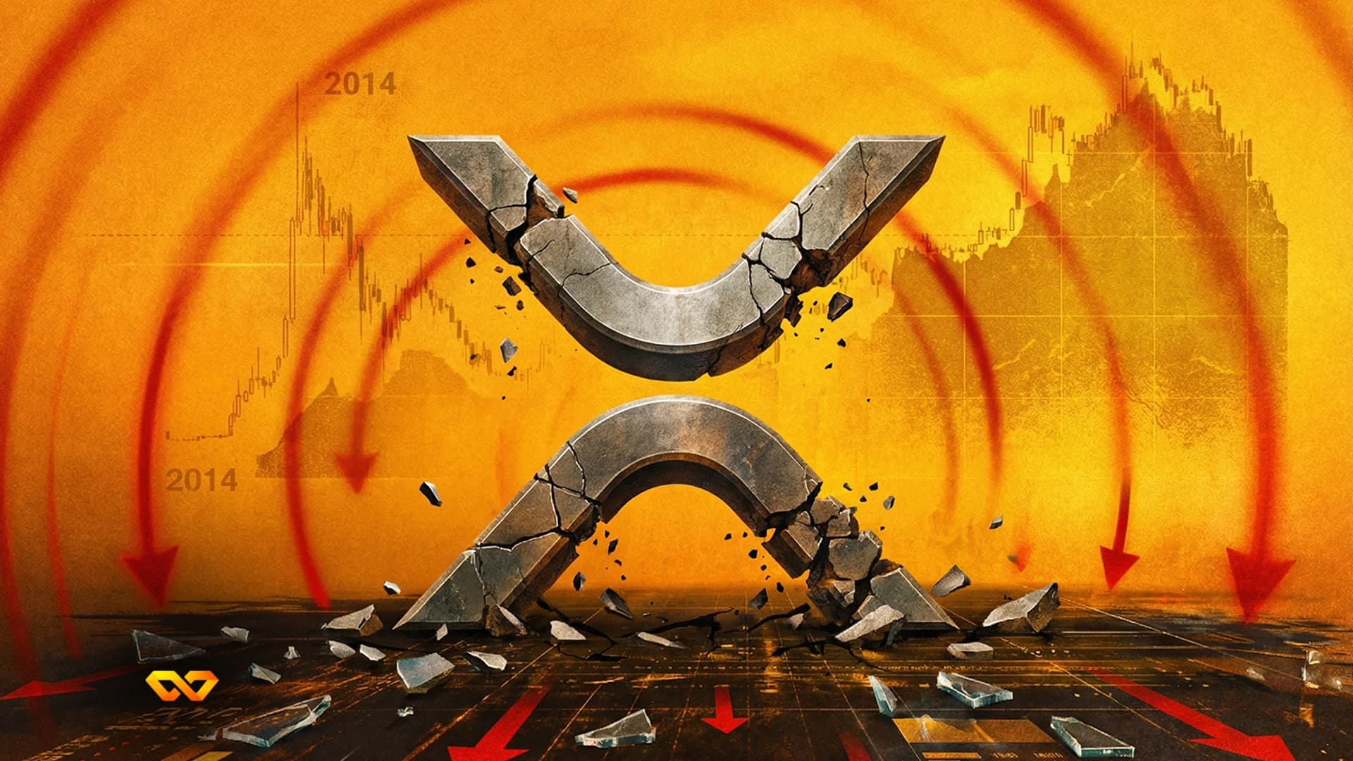 شعار عملة XRP الرقمية على شاشة تداول مع رسم بياني للأسعار