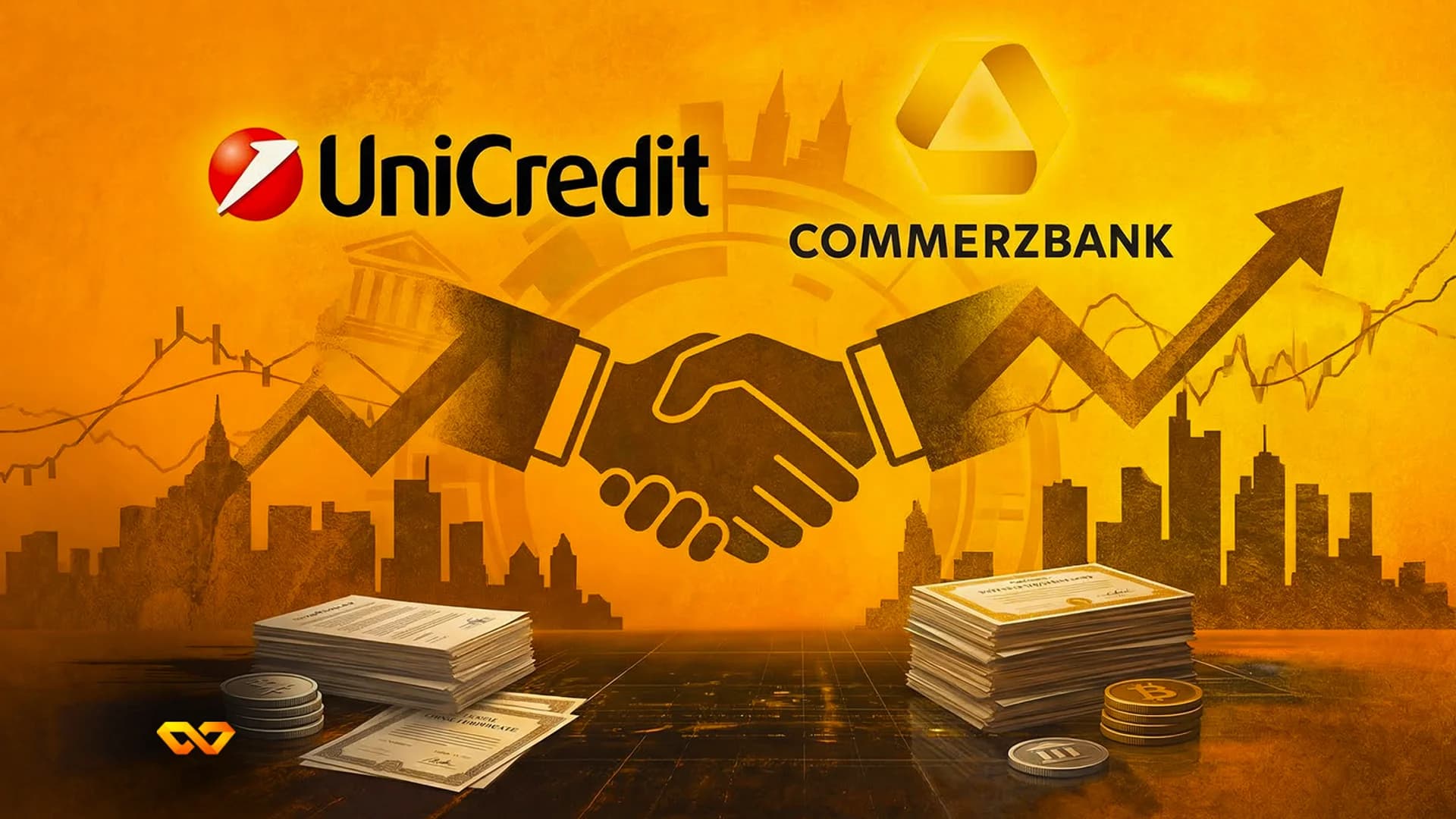 UniCredit bank branch exterior with the company logo on the building