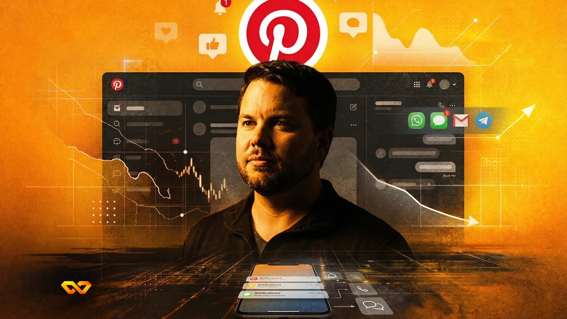 شعار شركة بينترست على شاشة هاتف ذكي مع خلفية سوق أسهم